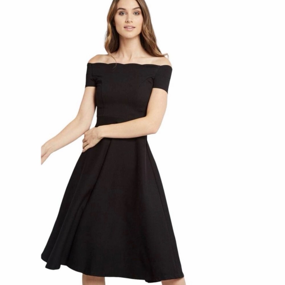 Black Off-the-Shoulder A-Line Dress